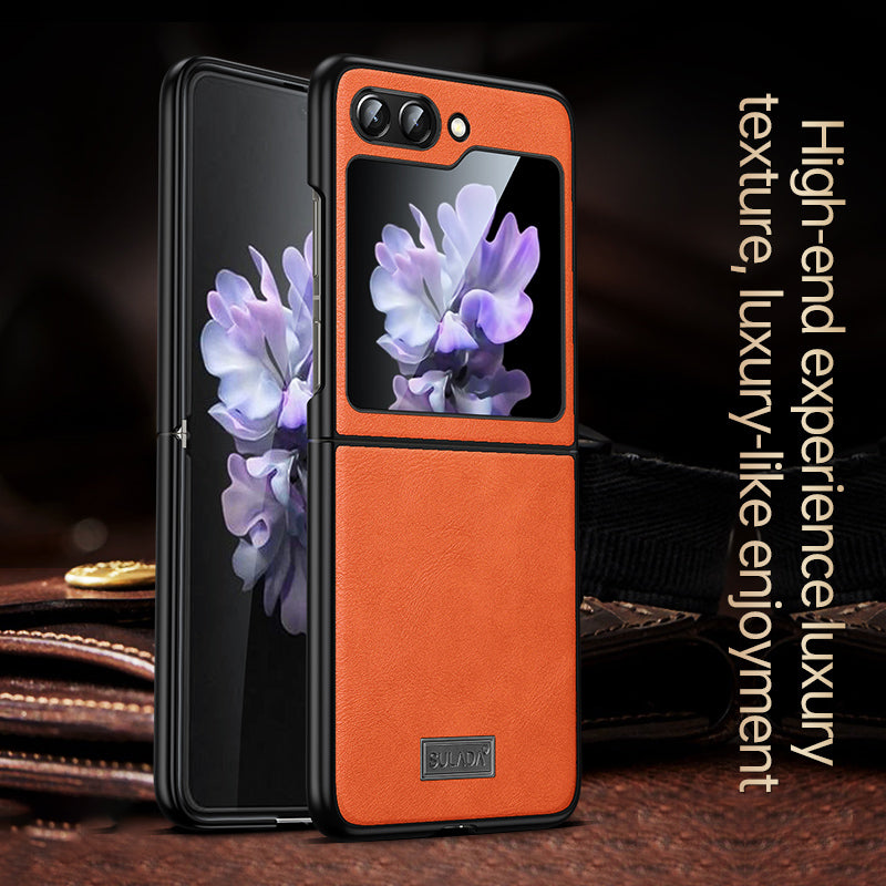 Uniqkart For Samsung Galaxy Z Flip5 5G Anti-scratch Phone Case PU Leather Coated TPU Cover - Brown