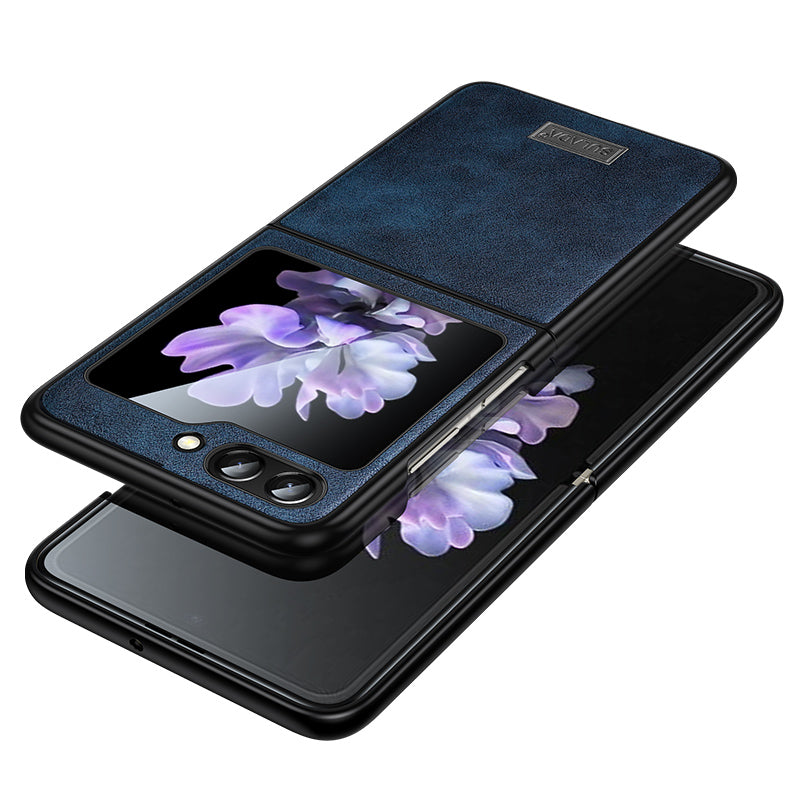 Uniqkart For Samsung Galaxy Z Flip5 5G Anti-scratch Phone Case PU Leather Coated TPU Cover - Blue