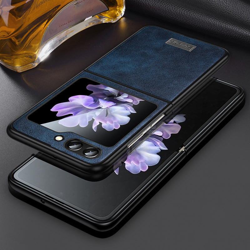 Uniqkart For Samsung Galaxy Z Flip5 5G Anti-scratch Phone Case PU Leather Coated TPU Cover - Blue