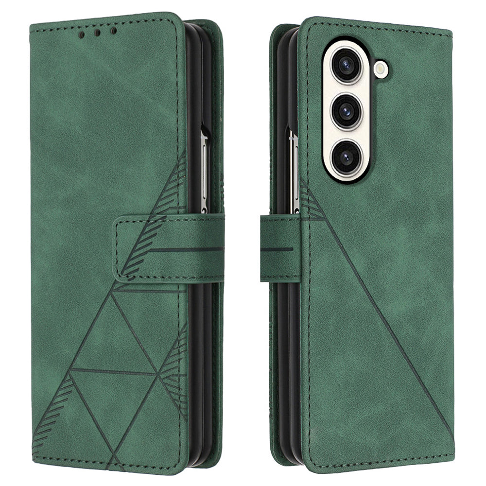 YB Imprinting Series-1 for Samsung Galaxy Z Fold5 5G Leather Phone Cover Wallet Stand Imprinted Case - Blackish Green