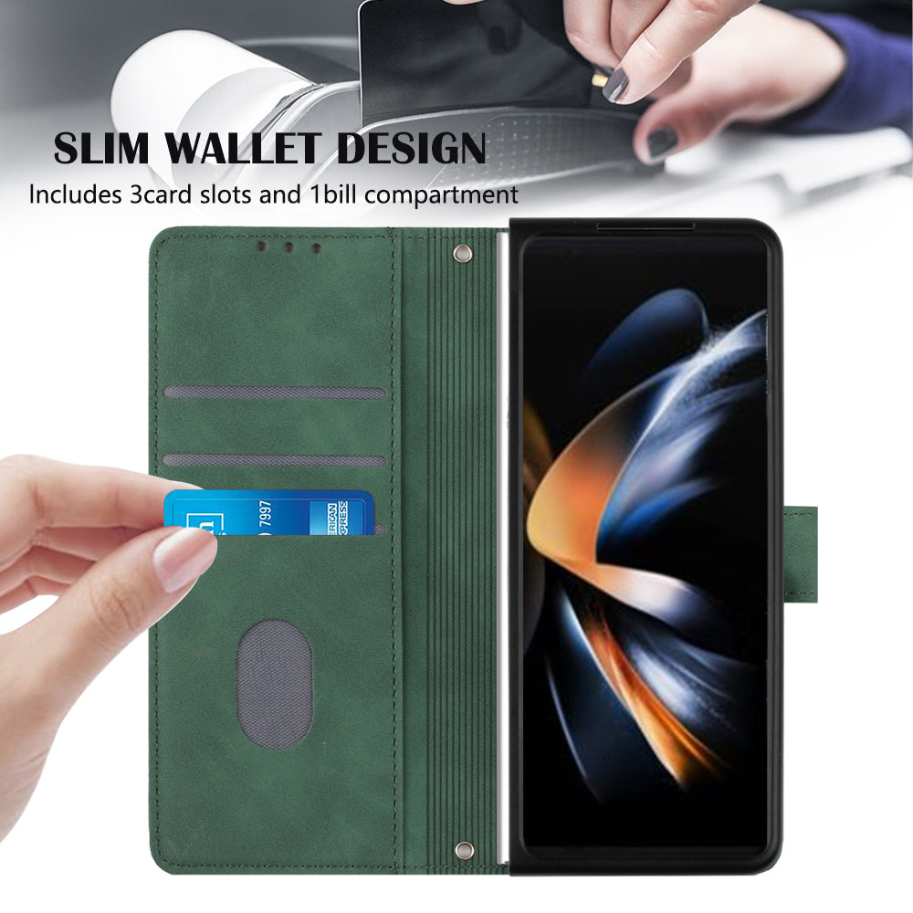 YB Imprinting Series-1 for Samsung Galaxy Z Fold5 5G Leather Phone Cover Wallet Stand Imprinted Case - Blackish Green