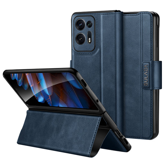 Uniqkart For Oppo Find N2 5G PU Leather+Hard PC Phone Case Stand Shockproof Cover - Sapphire