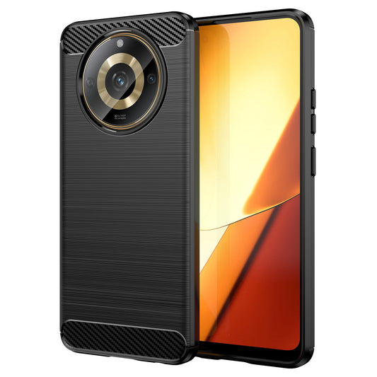 Phone Protector Case for Realme 11 5G , Carbon Fiber Texture Soft TPU Brushed Phone Cover - Black