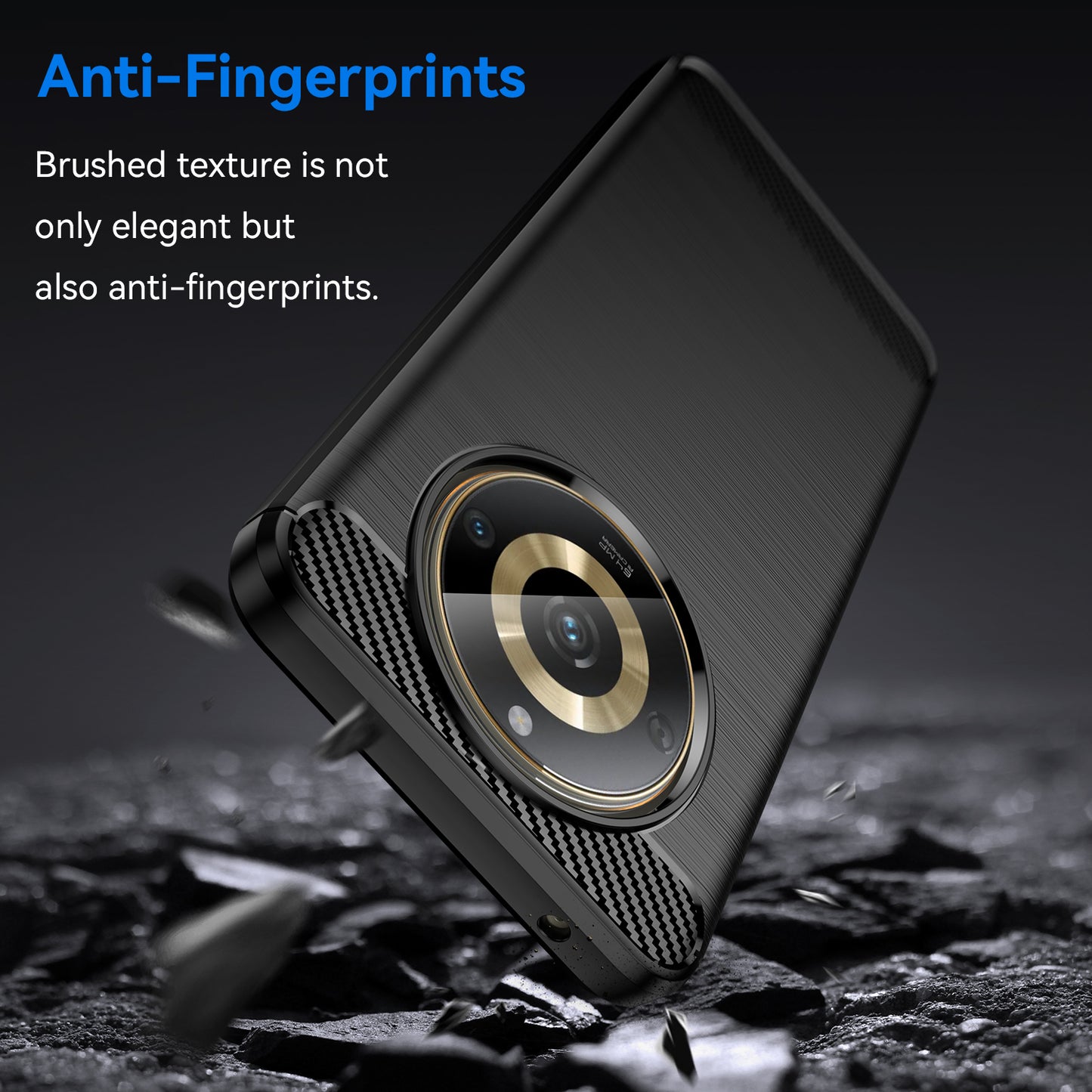 Phone Protector Case for Realme 11 5G , Carbon Fiber Texture Soft TPU Brushed Phone Cover - Black