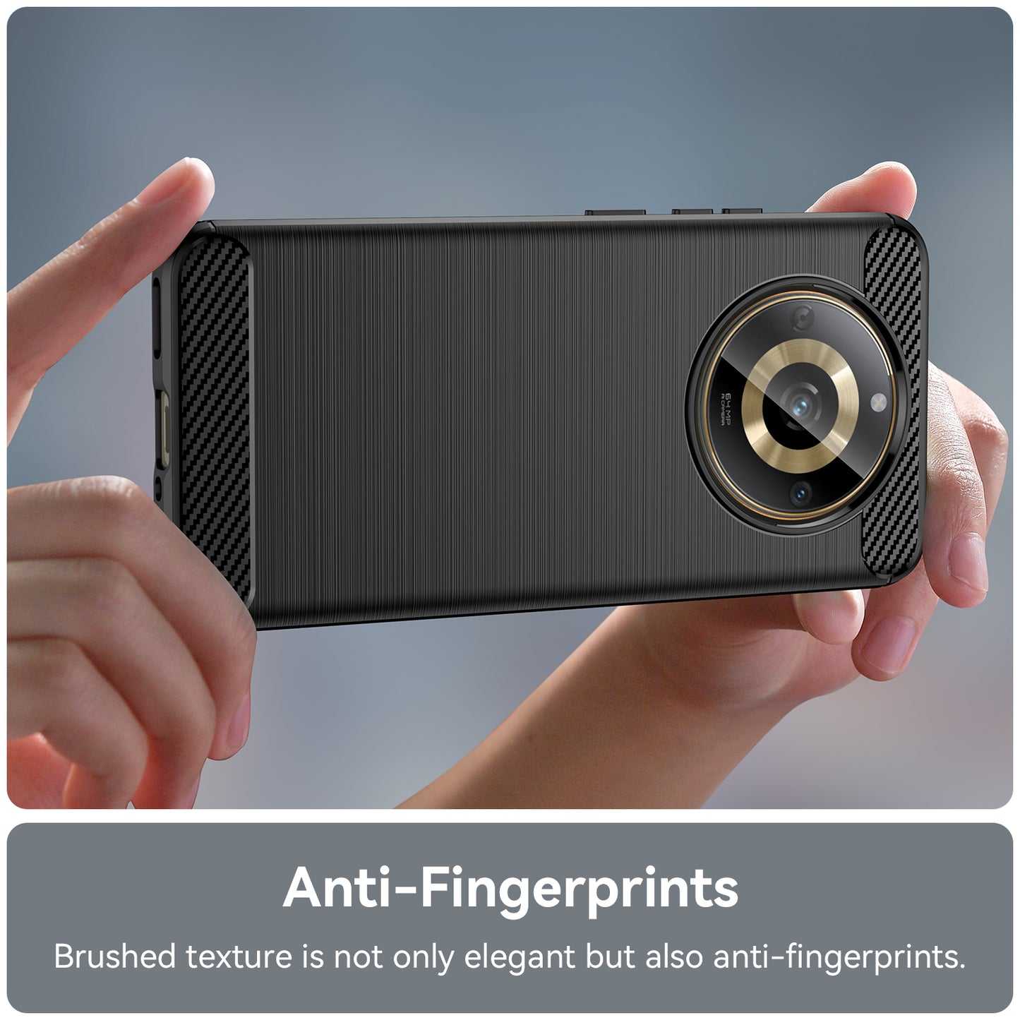 Phone Protector Case for Realme 11 5G , Carbon Fiber Texture Soft TPU Brushed Phone Cover - Black