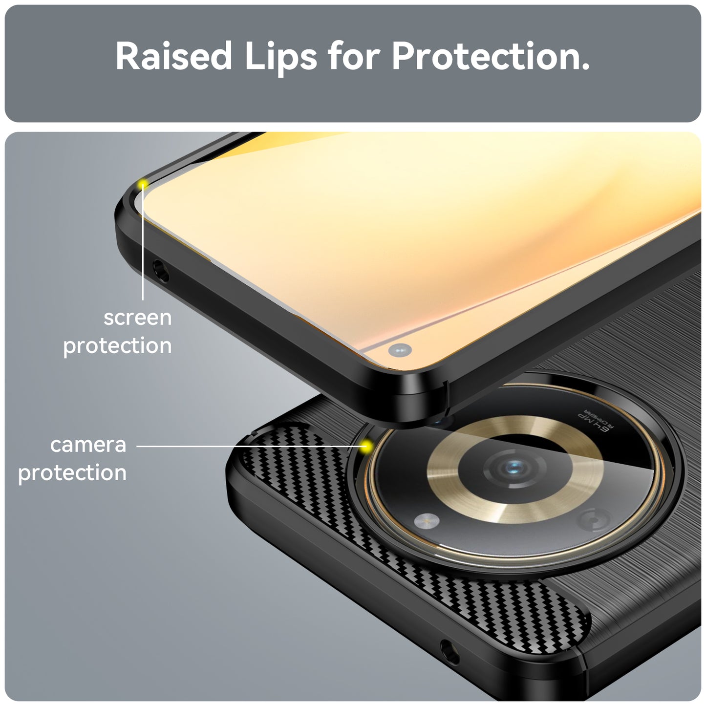 Phone Protector Case for Realme 11 5G , Carbon Fiber Texture Soft TPU Brushed Phone Cover - Black
