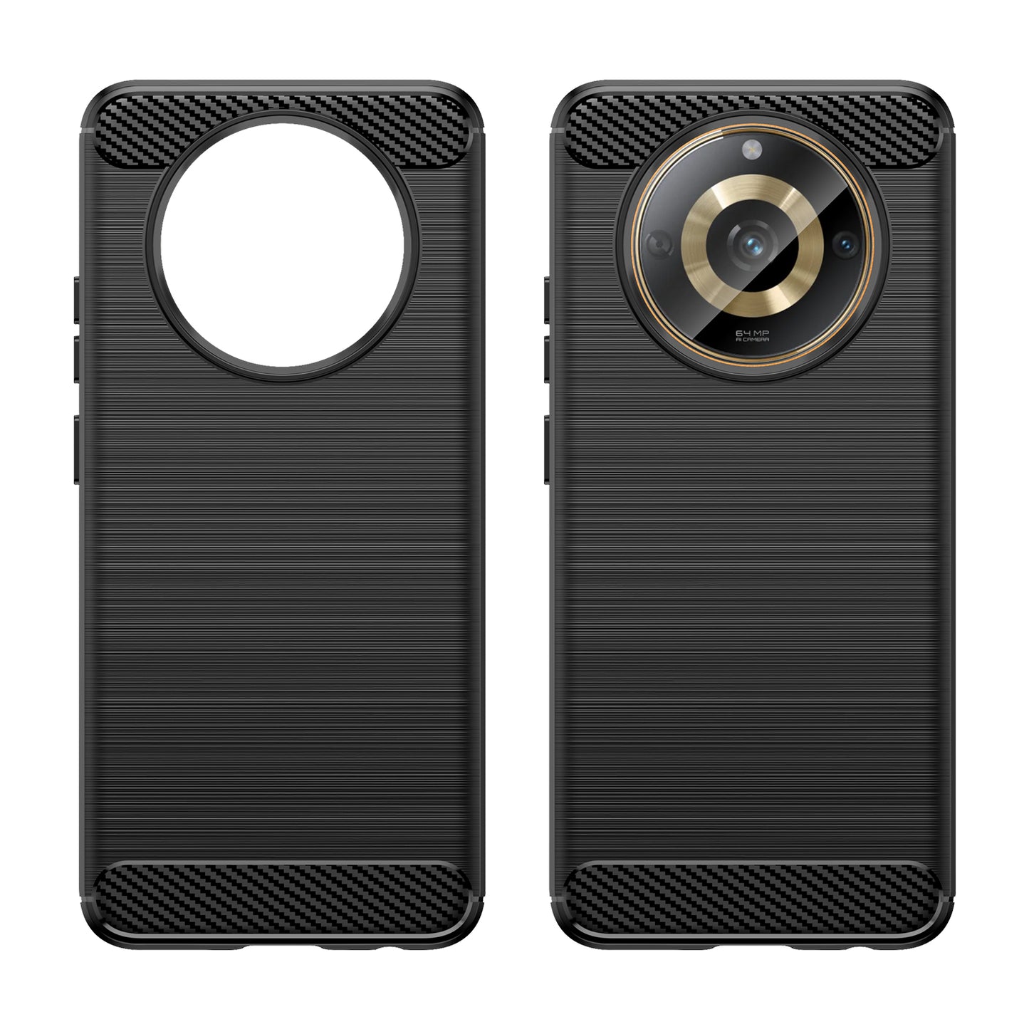 Phone Protector Case for Realme 11 5G , Carbon Fiber Texture Soft TPU Brushed Phone Cover - Black