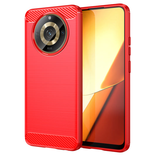 Phone Protector Case for Realme 11 5G , Carbon Fiber Texture Soft TPU Brushed Phone Cover - Red