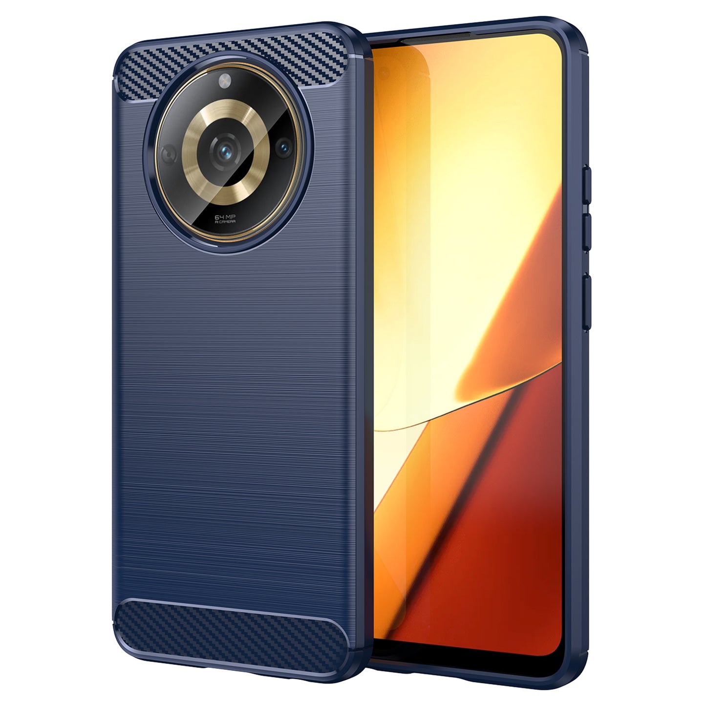 Phone Protector Case for Realme 11 5G , Carbon Fiber Texture Soft TPU Brushed Phone Cover - Blue