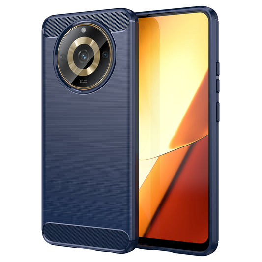Phone Protector Case for Realme 11 5G , Carbon Fiber Texture Soft TPU Brushed Phone Cover - Blue