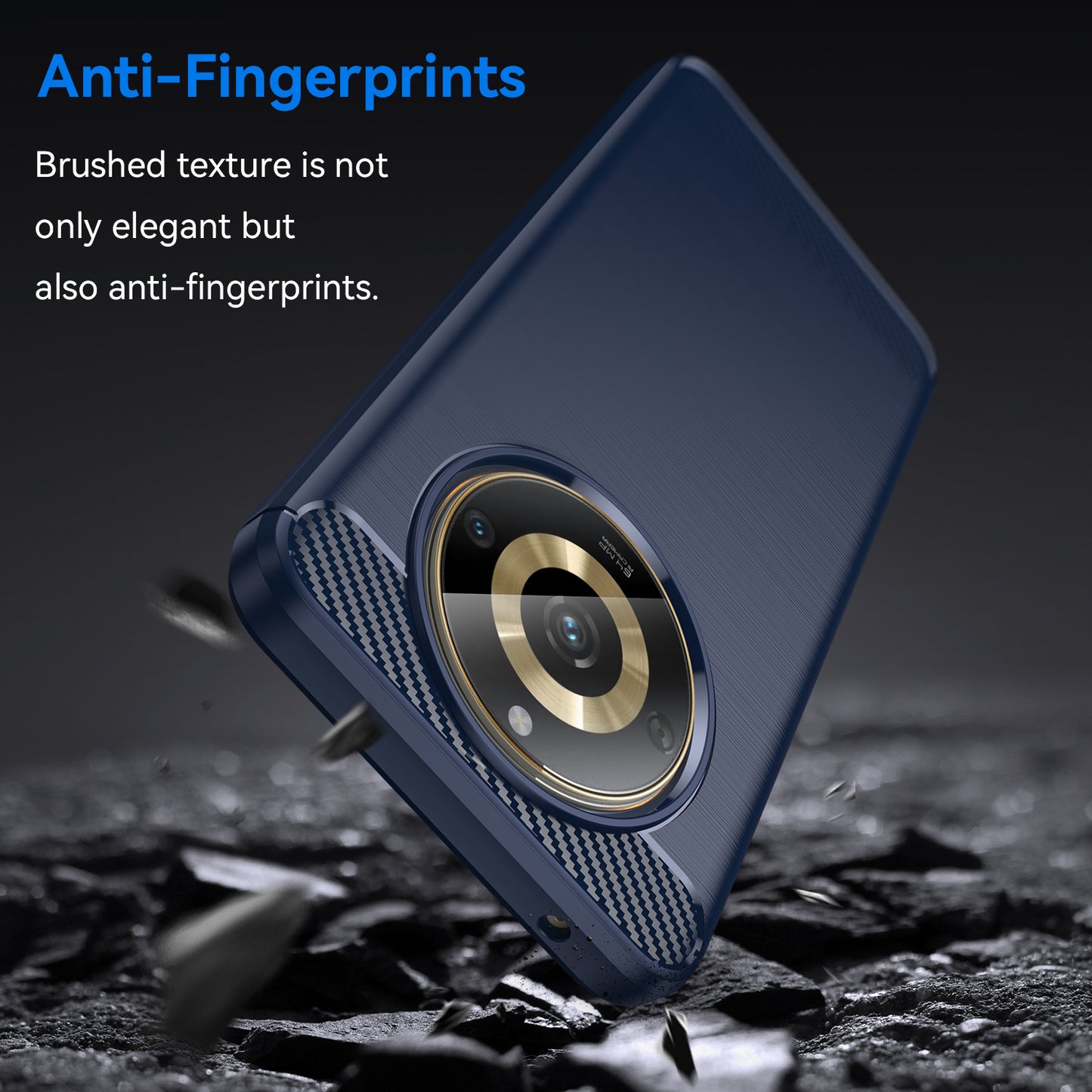 Phone Protector Case for Realme 11 5G , Carbon Fiber Texture Soft TPU Brushed Phone Cover - Blue