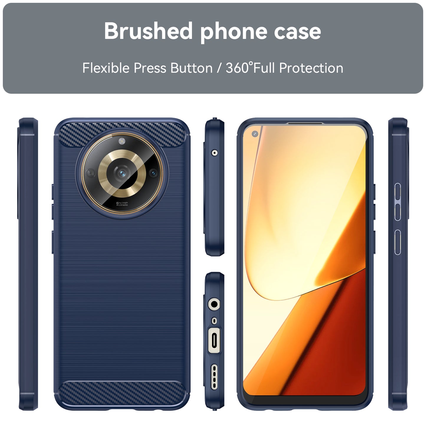 Phone Protector Case for Realme 11 5G , Carbon Fiber Texture Soft TPU Brushed Phone Cover - Blue
