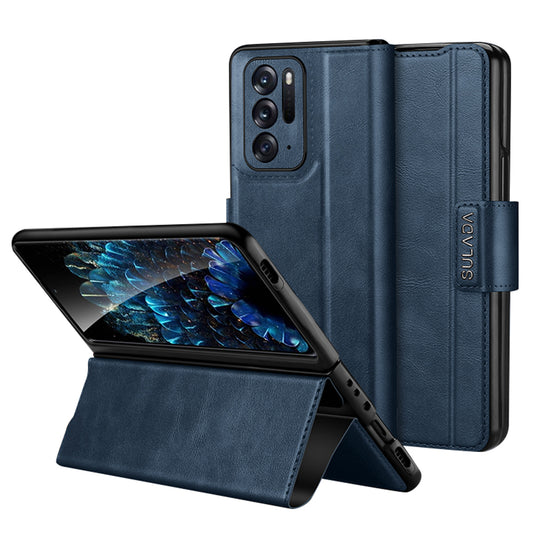 Uniqkart For Oppo Find N Protective Case PU Leather+PC Cover Anti-Drop Stand Phone Case - Sapphire
