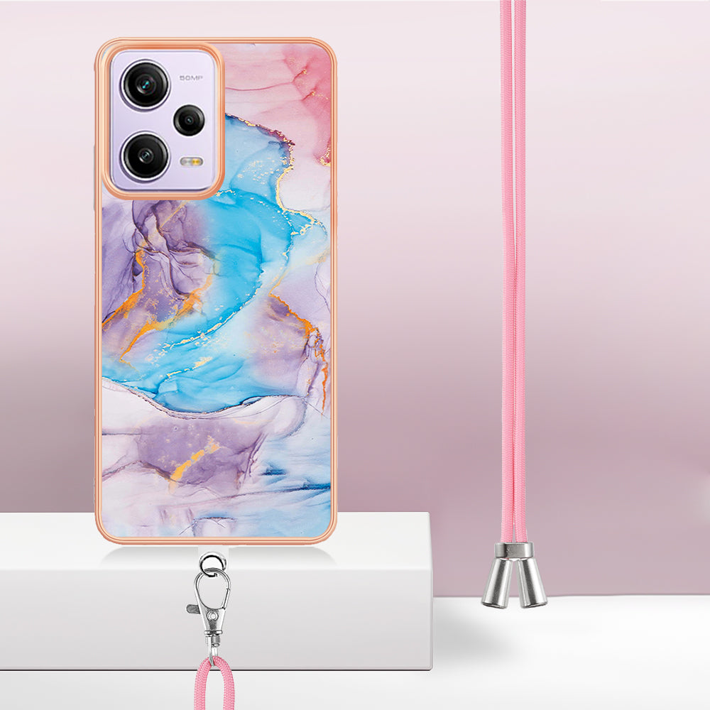 YB IMD Series-4 TPU Plating Cover for Xiaomi Redmi Note 12 Pro 5G / Note 12 Pro Speed 5G / Poco X5 Pro 5G , Marble Flower Pattern Phone Case - Milky Way Marble Blue