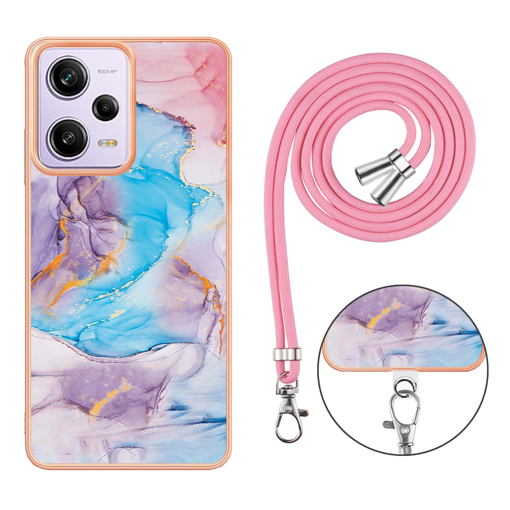 YB IMD Series-4 TPU Plating Cover for Xiaomi Redmi Note 12 Pro 5G / Note 12 Pro Speed 5G / Poco X5 Pro 5G , Marble Flower Pattern Phone Case - Milky Way Marble Blue