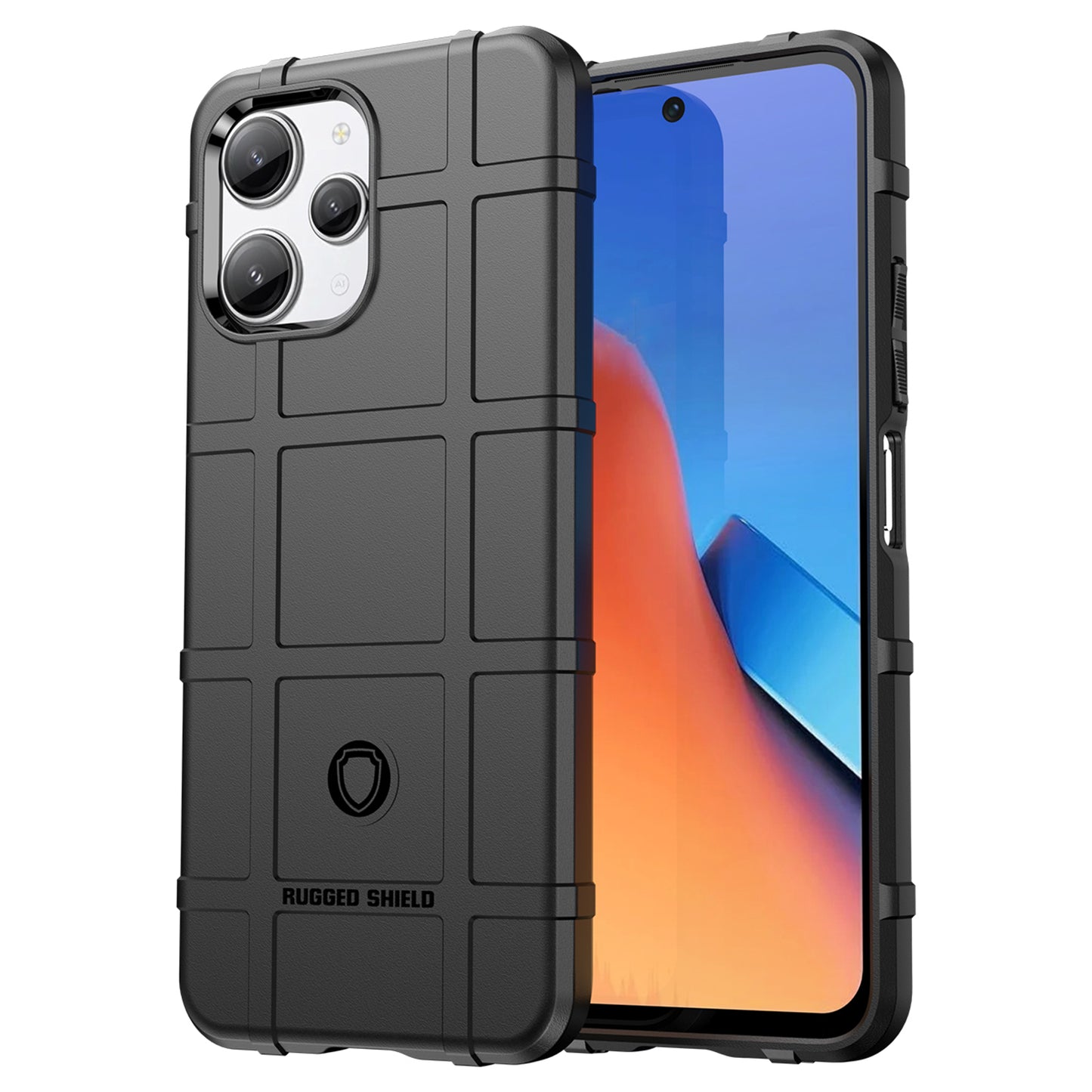 Uniqkart for Xiaomi Redmi 12 4G Non-slip Back Cover Square Grid Texture TPU Phone Case - Black