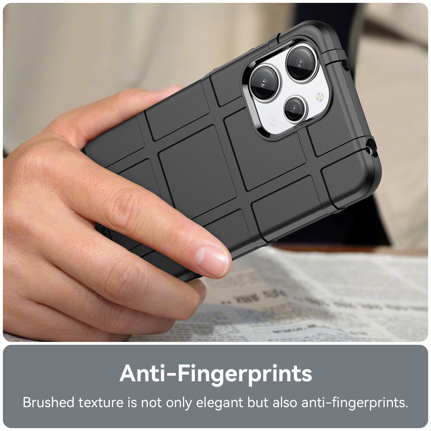 Uniqkart for Xiaomi Redmi 12 4G Non-slip Back Cover Square Grid Texture TPU Phone Case - Black