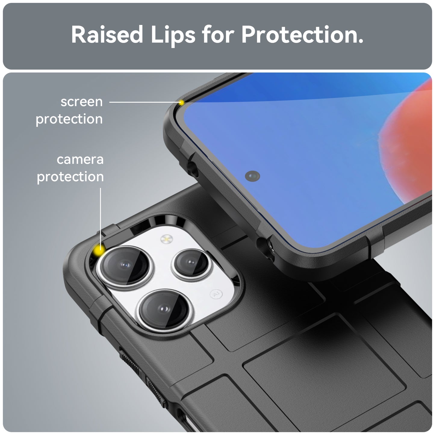 Uniqkart for Xiaomi Redmi 12 4G Non-slip Back Cover Square Grid Texture TPU Phone Case - Black
