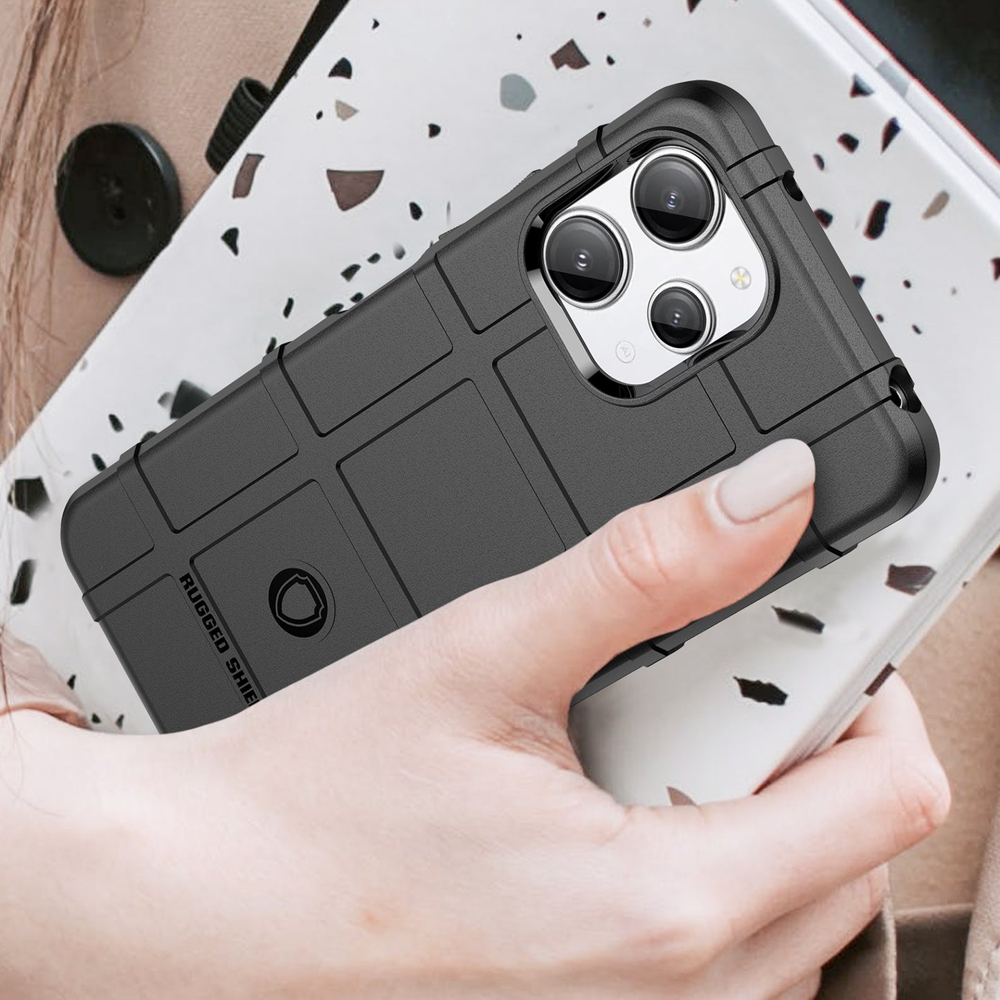 Uniqkart for Xiaomi Redmi 12 4G Non-slip Back Cover Square Grid Texture TPU Phone Case - Black