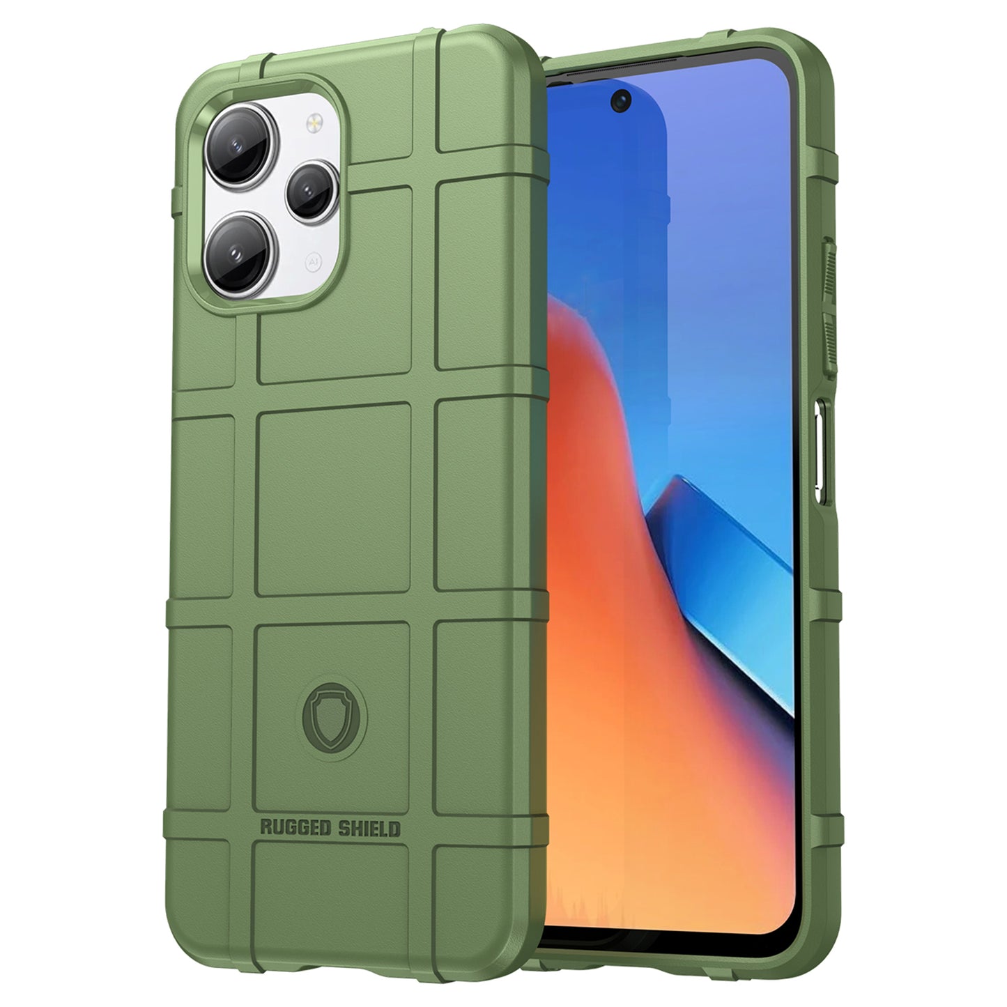Uniqkart for Xiaomi Redmi 12 4G Non-slip Back Cover Square Grid Texture TPU Phone Case - Green
