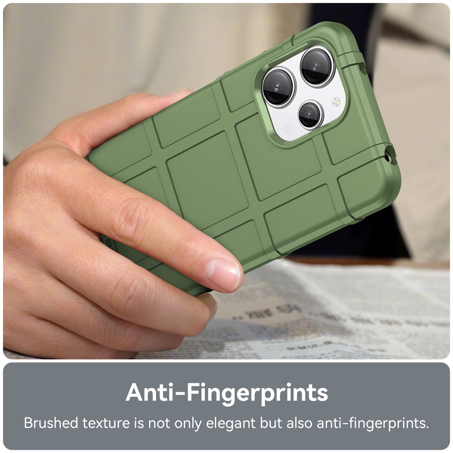Uniqkart for Xiaomi Redmi 12 4G Non-slip Back Cover Square Grid Texture TPU Phone Case - Green