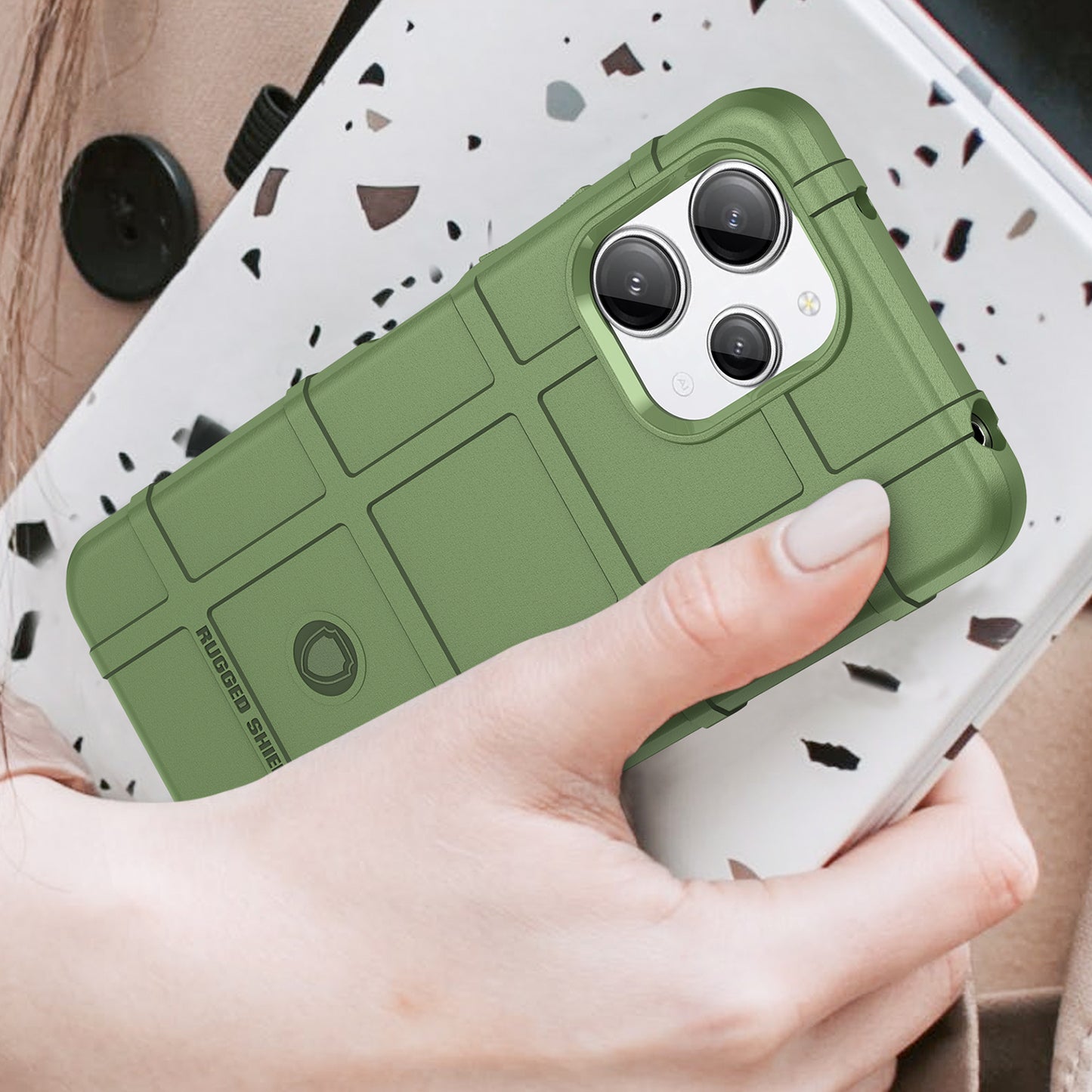 Uniqkart for Xiaomi Redmi 12 4G Non-slip Back Cover Square Grid Texture TPU Phone Case - Green