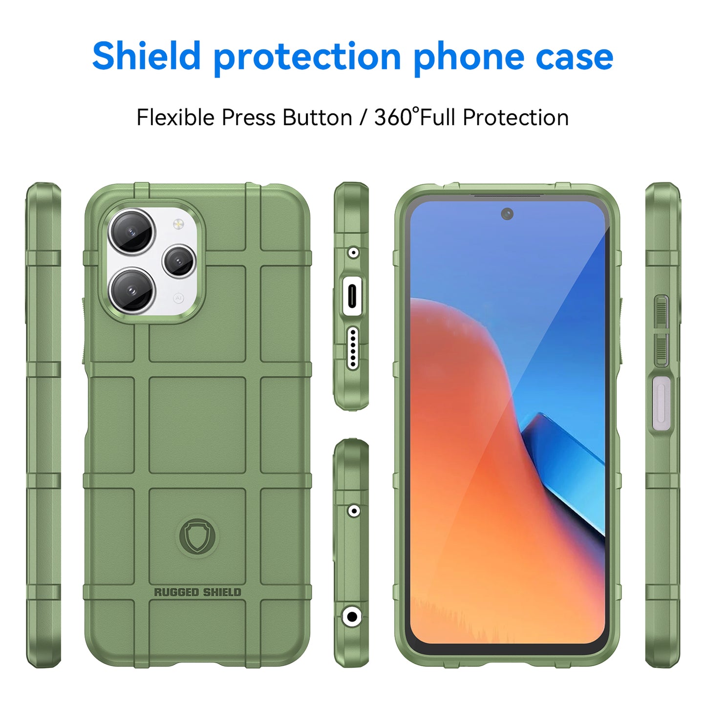 Uniqkart for Xiaomi Redmi 12 4G Non-slip Back Cover Square Grid Texture TPU Phone Case - Green
