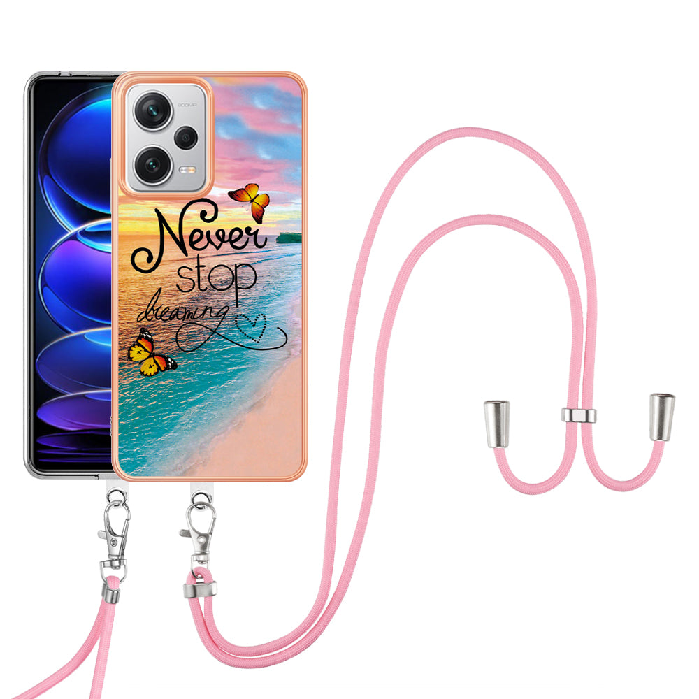 YB IMD Series-4 for Xiaomi Redmi Note 12 Pro+ 5G Electroplating TPU Shockproof Cover IMD Marble Flower Pattern Phone Case with Lanyard - Never Stop Dreaming