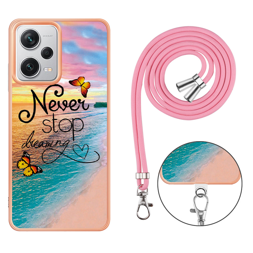 YB IMD Series-4 for Xiaomi Redmi Note 12 Pro+ 5G Electroplating TPU Shockproof Cover IMD Marble Flower Pattern Phone Case with Lanyard - Never Stop Dreaming
