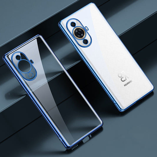 Uniqkart For Huawei nova 11 Pro / nova 11 Ultra Electroplating Straight Edge Clear Phone Case TPU Anti-scratch Cover - Blue