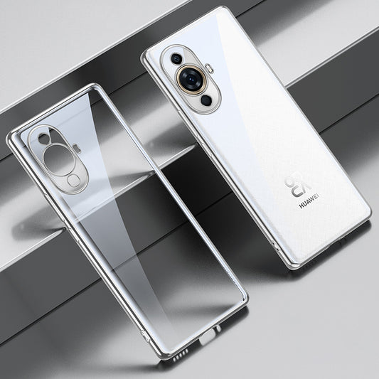 Uniqkart For Huawei nova 11 Pro / nova 11 Ultra Electroplating Straight Edge Clear Phone Case TPU Anti-scratch Cover - Silver