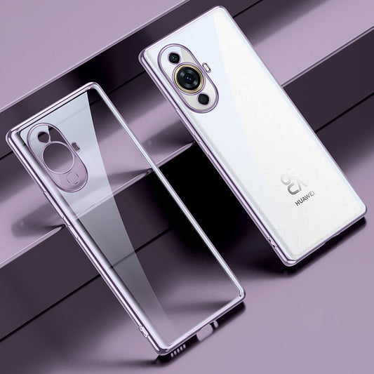 Uniqkart For Huawei nova 11 Pro / nova 11 Ultra Electroplating Straight Edge Clear Phone Case TPU Anti-scratch Cover - Purple