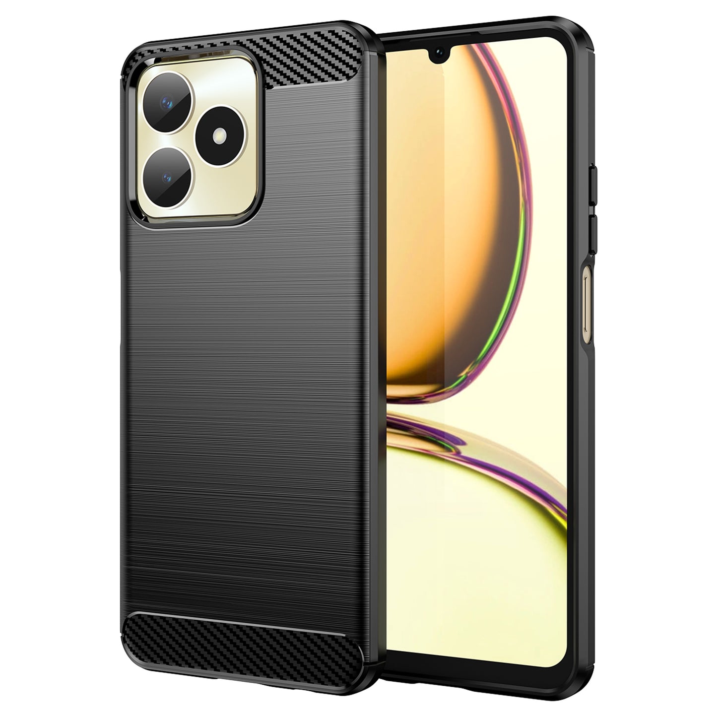 Protector Case for Realme C53 4G / Narzo N53 4G , Carbon Fiber Texture Soft TPU Brushed Phone Cover - Black