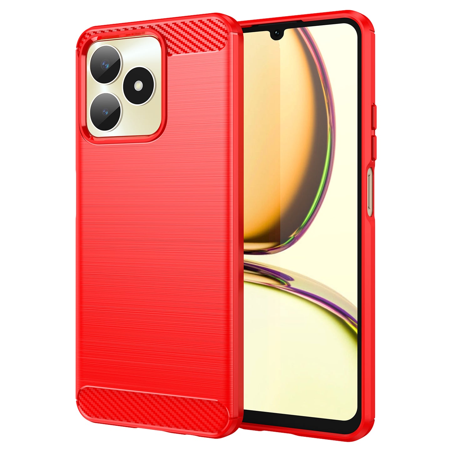 Protector Case for Realme C53 4G / Narzo N53 4G , Carbon Fiber Texture Soft TPU Brushed Phone Cover - Red