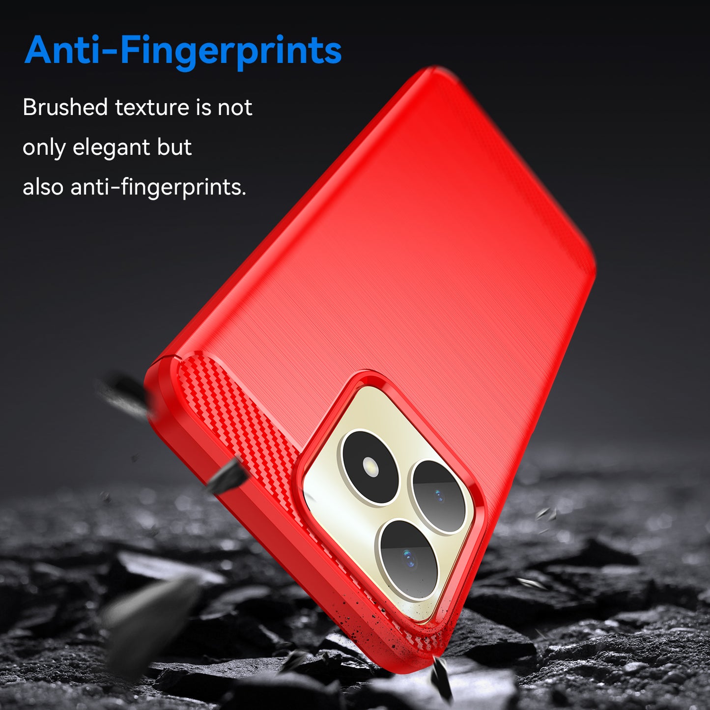 Protector Case for Realme C53 4G / Narzo N53 4G , Carbon Fiber Texture Soft TPU Brushed Phone Cover - Red