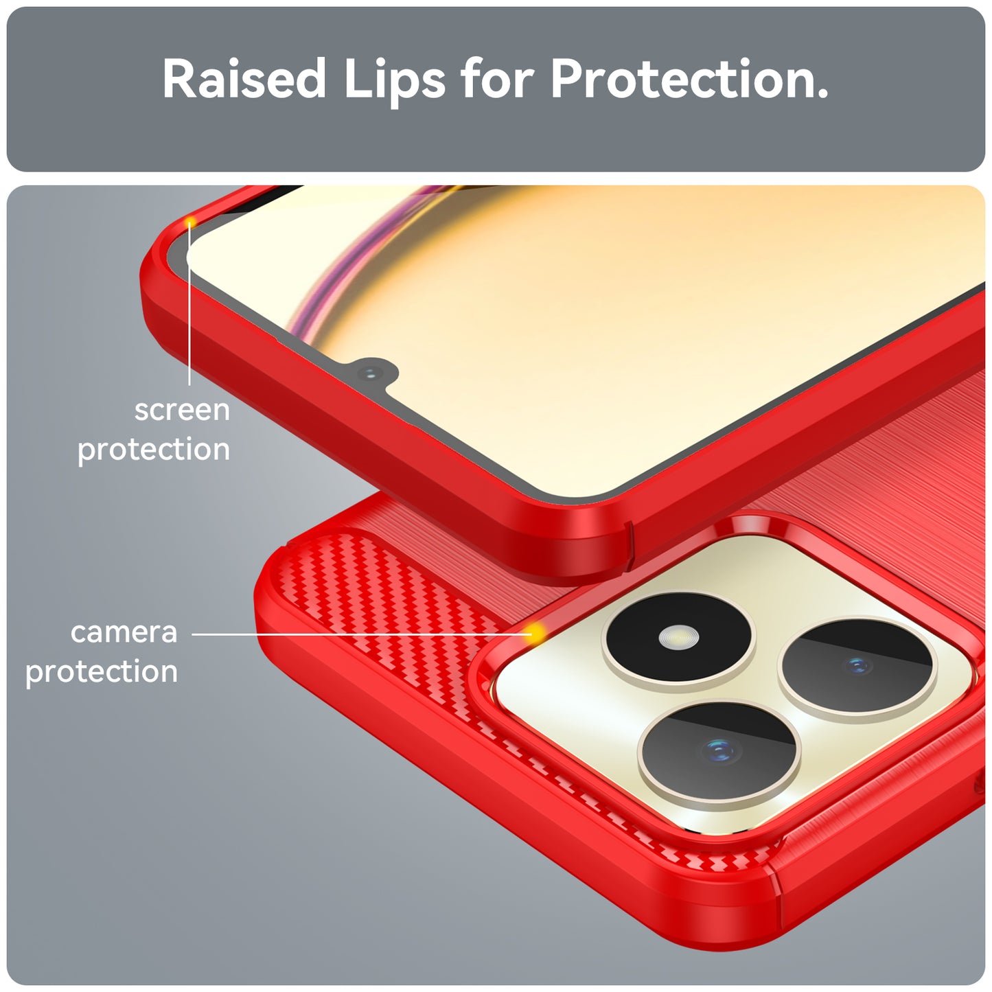 Protector Case for Realme C53 4G / Narzo N53 4G , Carbon Fiber Texture Soft TPU Brushed Phone Cover - Red