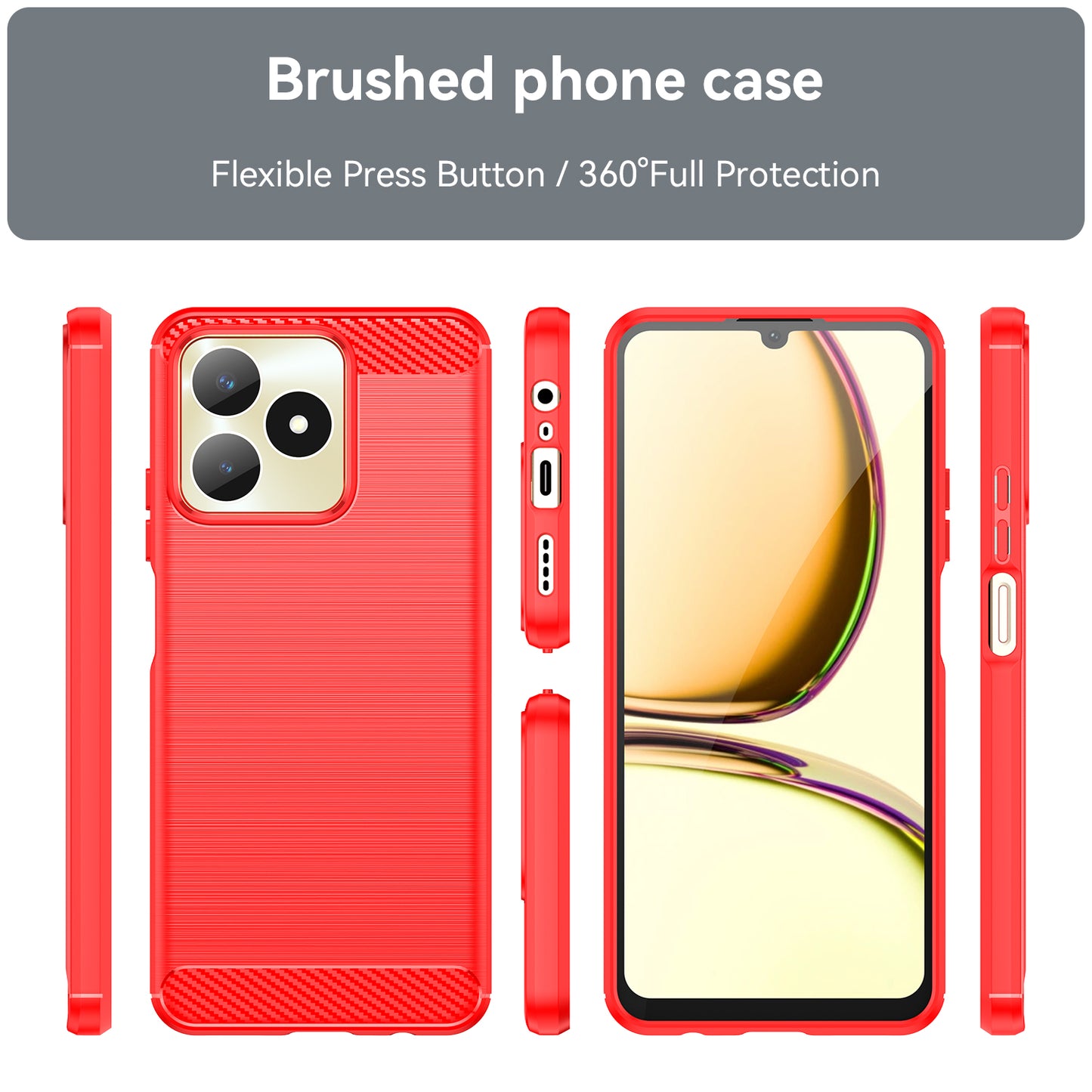Protector Case for Realme C53 4G / Narzo N53 4G , Carbon Fiber Texture Soft TPU Brushed Phone Cover - Red