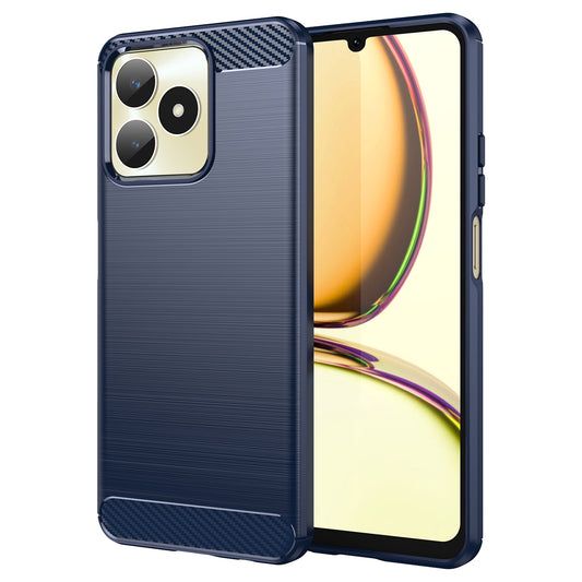 Protector Case for Realme C53 4G / Narzo N53 4G , Carbon Fiber Texture Soft TPU Brushed Phone Cover - Blue