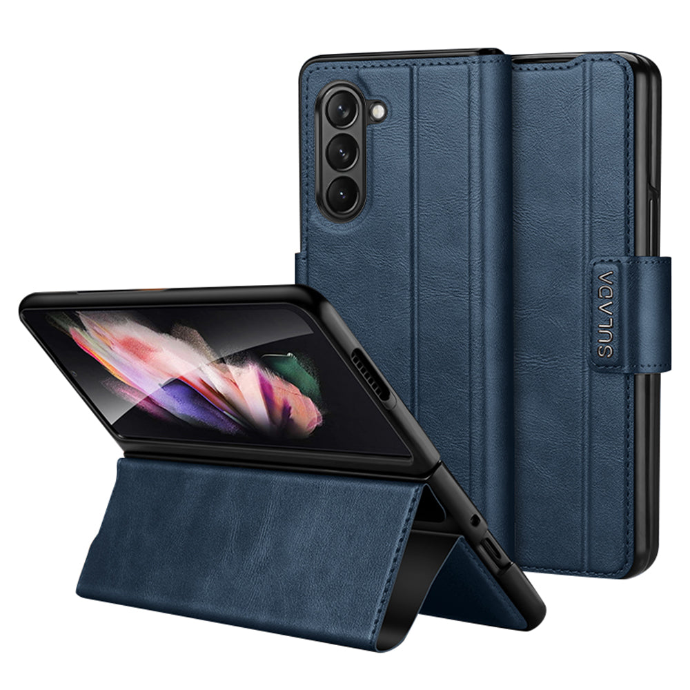 SULADA For Samsung Galaxy Z Fold5 5G PU Leather Protective Cover Anti-drop Stand Phone Case - Sapphire