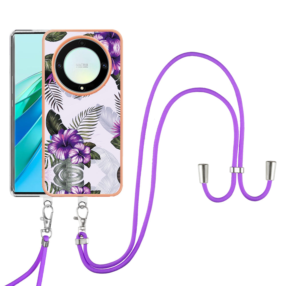 YB IMD Series-4 TPU Protective Cover for Honor X9a 5G / Magic5 Lite 5G / X40 5G , IMD Marble Flower Pattern IMD Electroplating Phone Case  - Purple Flowers