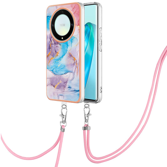 YB IMD Series-4 TPU Protective Cover for Honor X9a 5G / Magic5 Lite 5G / X40 5G , IMD Marble Flower Pattern IMD Electroplating Phone Case  - Milky Way Marble Blue