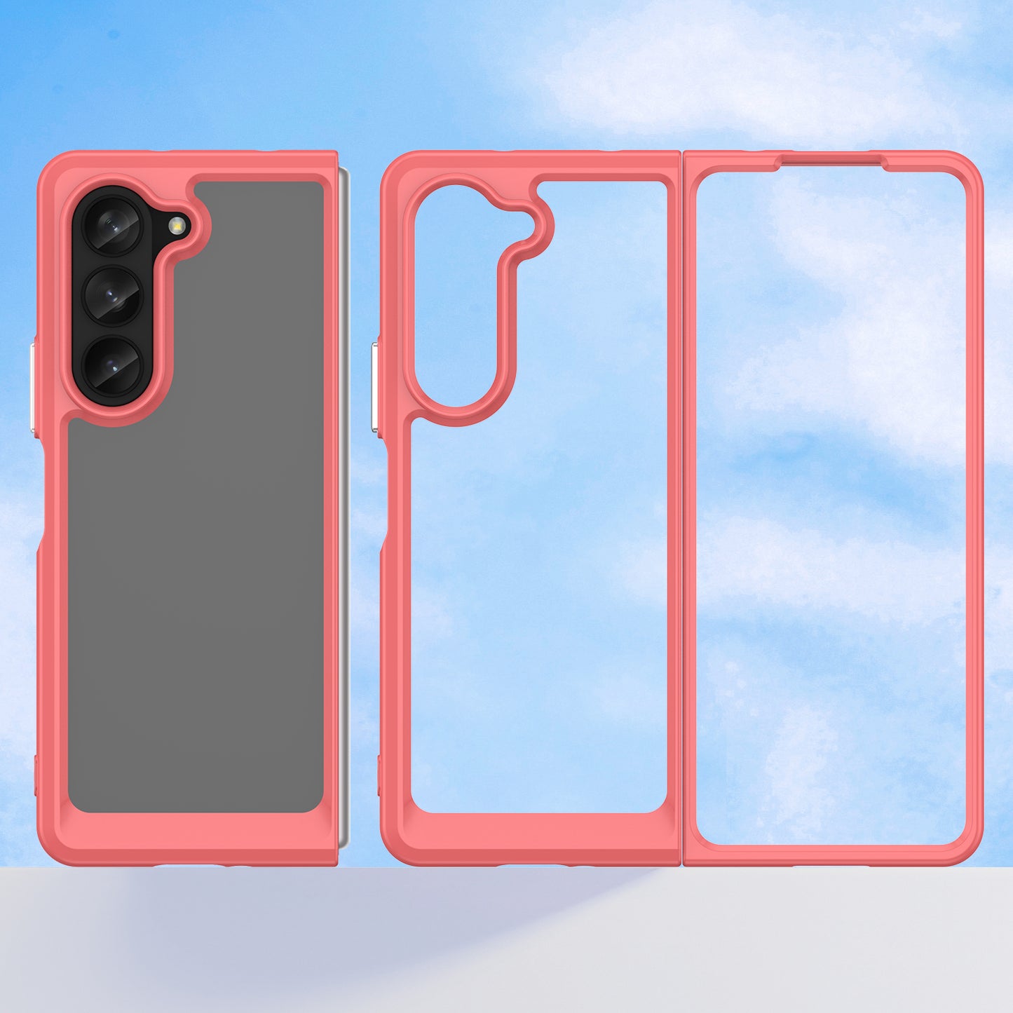 Uniqkart for Samsung Galaxy Z Fold5 5G Mobile Phone Back Cover TPU+Acrylic Clear Protective Shockproof Case - Red