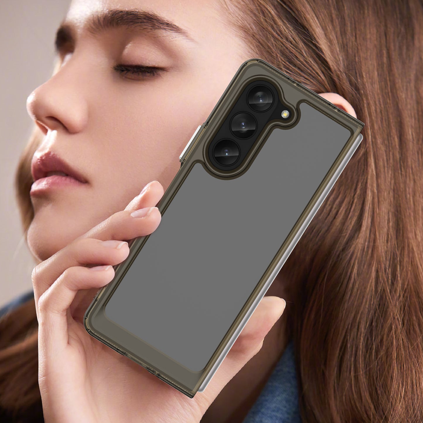 Uniqkart for Samsung Galaxy Z Fold5 5G Mobile Phone Back Cover TPU+Acrylic Clear Protective Shockproof Case - Transparent Grey