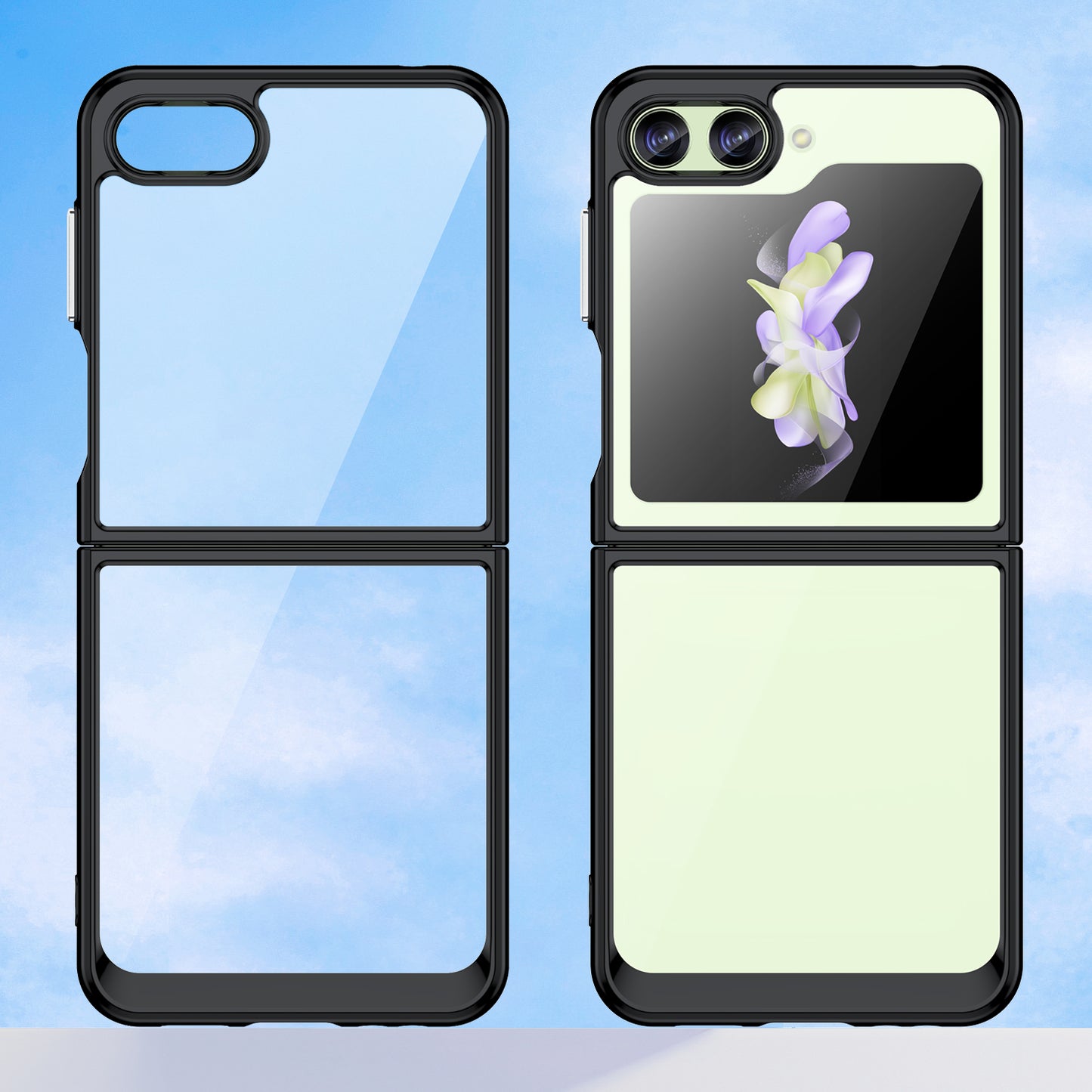 Uniqkart for Samsung Galaxy Z Flip5 5G Mobile Phone Back Cover Clear Protective Shockproof TPU+Acrylic Case - Black