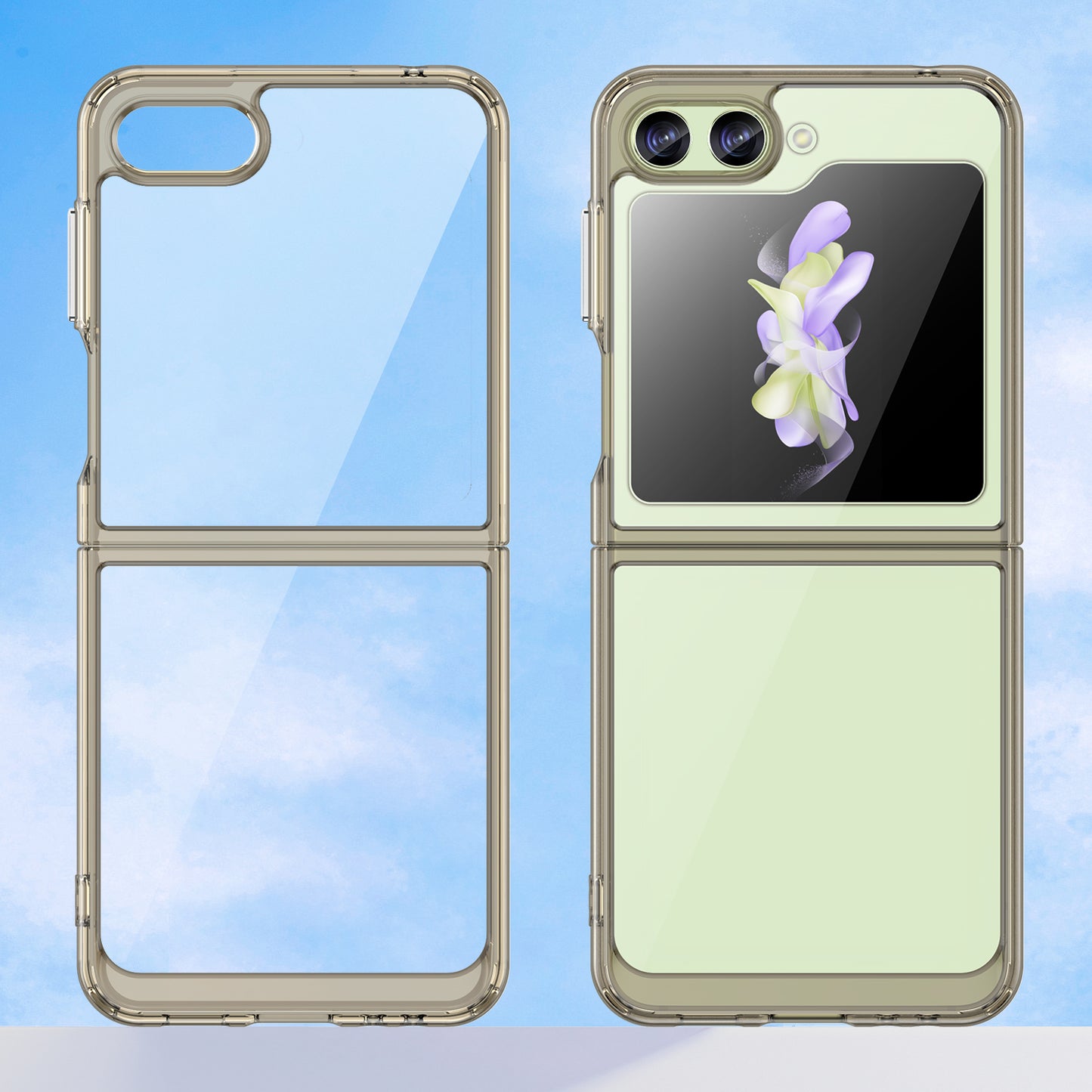 Uniqkart for Samsung Galaxy Z Flip5 5G Mobile Phone Back Cover Clear Protective Shockproof TPU+Acrylic Case - Transparent Grey