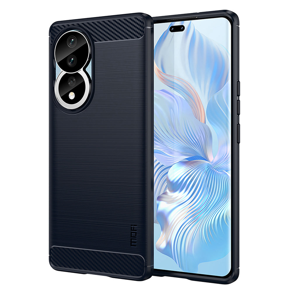 Uniqkart TPU Series-1 for Honor 90 Carbon Fiber Soft TPU Case Anti-scratch Brushed Phone Cover - Blue