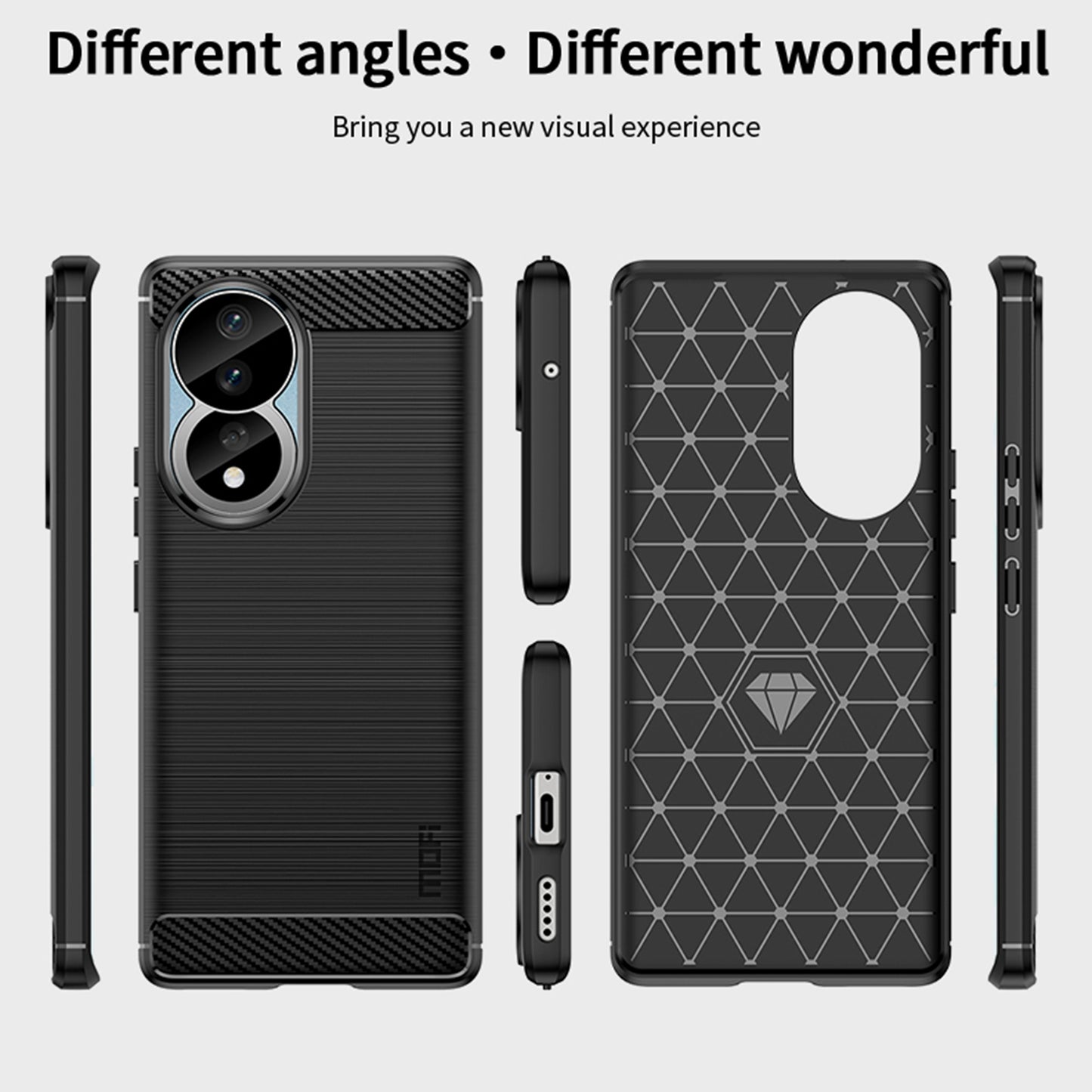 Uniqkart TPU Series-1 for Honor 90 Carbon Fiber Soft TPU Case Anti-scratch Brushed Phone Cover - Red