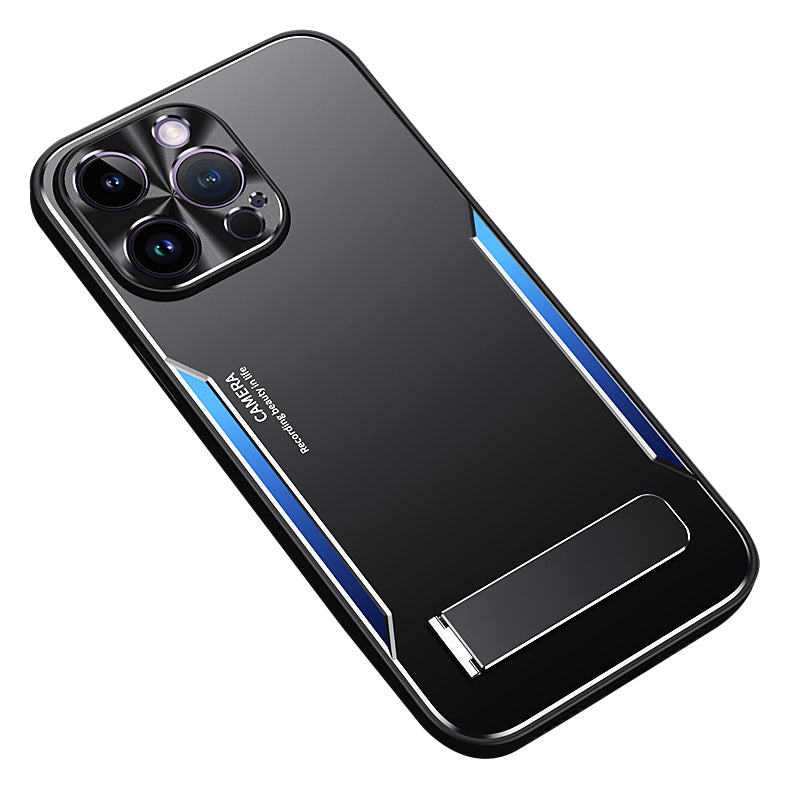 TPU+Aluminium Alloy Phone Case for iPhone 14 Pro Anti-drop Kickstand Back Cover - Blue