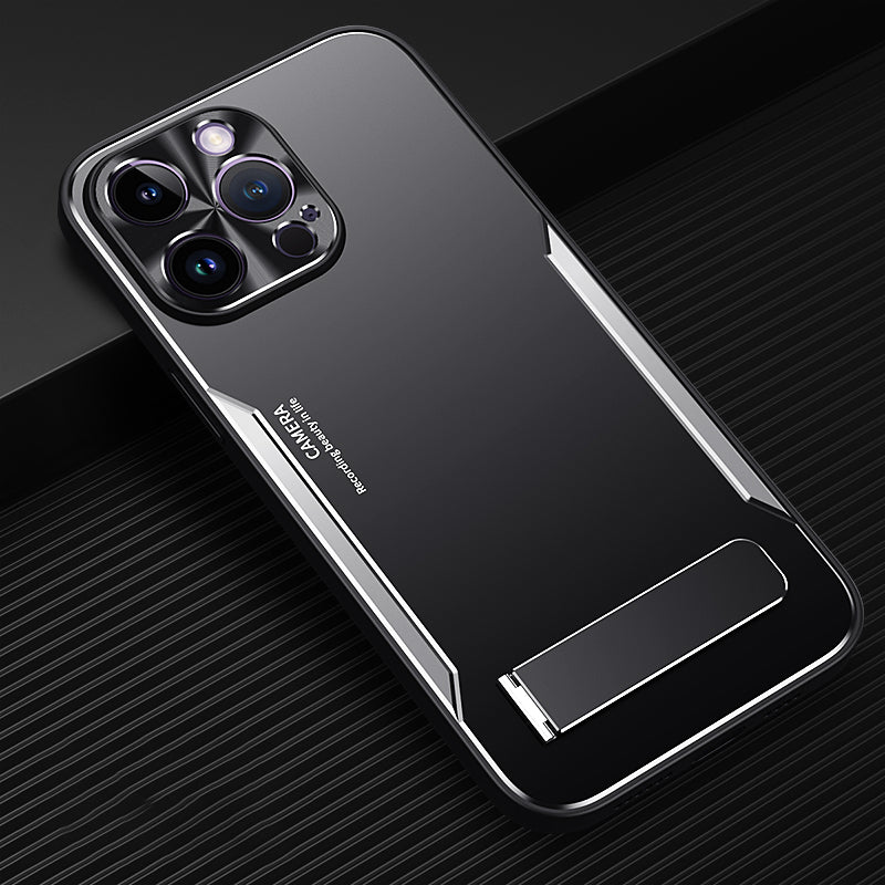 TPU+Aluminium Alloy Phone Case for iPhone 14 Pro Anti-drop Kickstand Back Cover - Silver