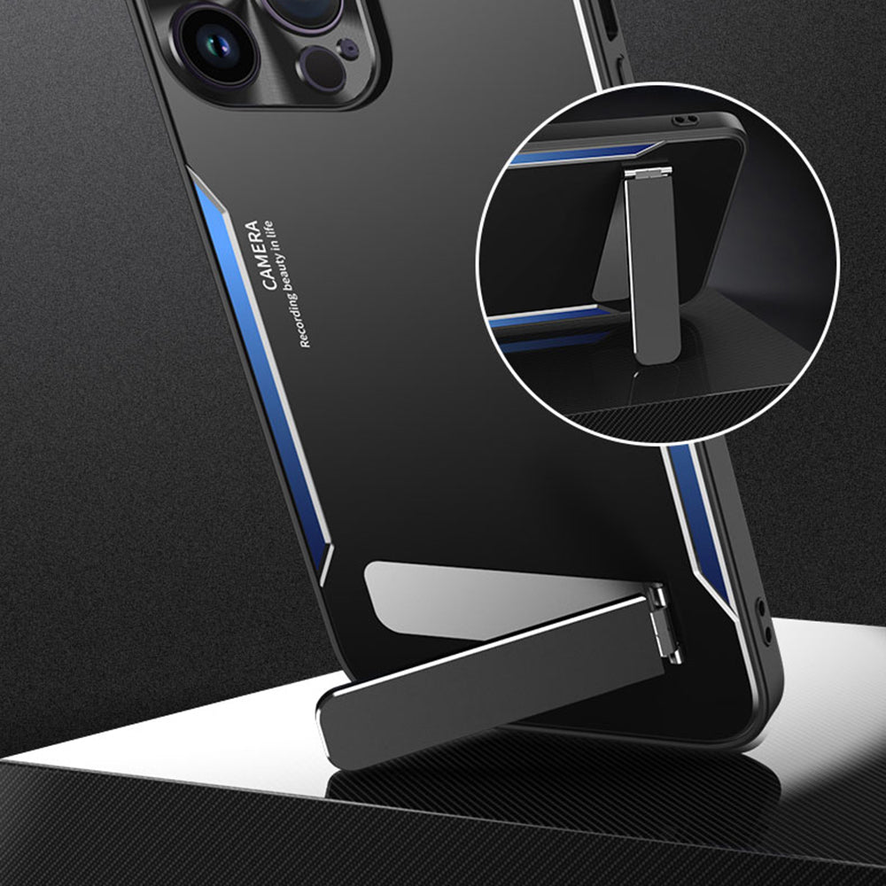 TPU+Aluminium Alloy Phone Case for iPhone 14 Pro Anti-drop Kickstand Back Cover - Silver